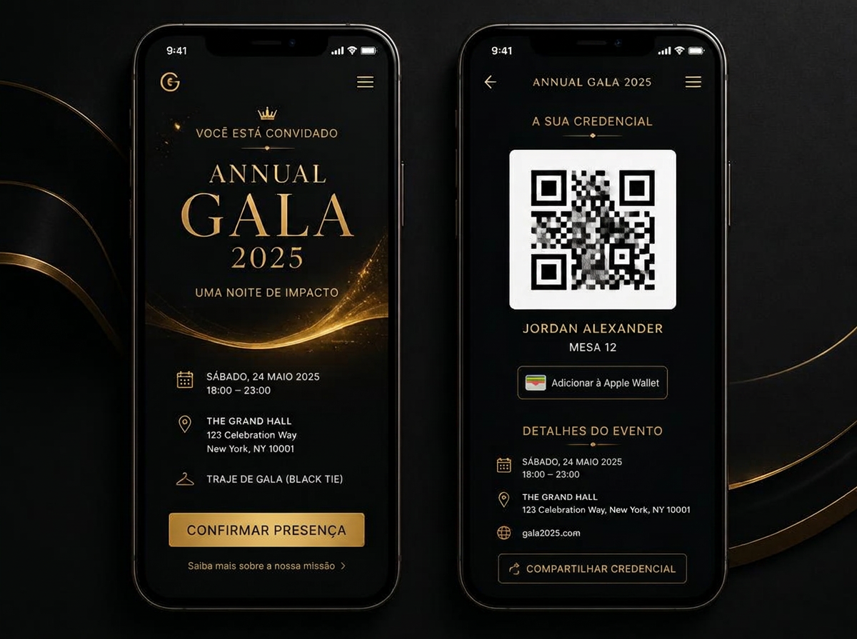 Convite digital e credencial em QR Code no telemóvel